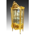 19C Antique Giltwood Louis XIV Vernis Martin Curio Vitrine Cabinet