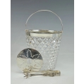 19C English Crystal Sterling Silver Ice Bucket Tongs