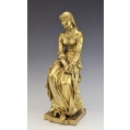 19C French Gilt Bronze Sculpture Eugène Marioton ( 1857-1933 )Girl with Umbrella