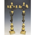 19C French Gilt Patinated Bronze Pair Empire Style Candelabras