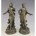 19C French Pair Bronze Sculpture Statue Auguste Moreau ( 1834-1917 )