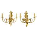 19C French Pair Gilt Bronze Wall Sconces Cherubs
