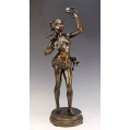 19C French Patinated Bronze Statue Faure de Brousse (1843-1908) Girl with Birds