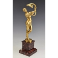 19C Gilt Bronze Dominique Van Den Bossche ( Belgian 1854-1906 ) Nymph With Snake