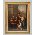 Antique 18C Neoclassical Oil Painting Charity Scene Jacques-Louis David School