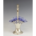 Antique European 800 Silver Bohemian Cobalt Crystal Basket