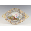 Antique French Gilt Bronze Champlevé Enamel Tray w/ Sevres Style H/P Plaque