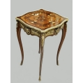 Antique French Ormolu Mounted Marquetry Top Side Table, Early 20C