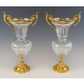 Antique French Pair Gilt Bronze Cut Crystal Vases Baccarat