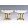 Antique Gilt Bronze Rock Crystal Pair Tazzas