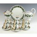 Antique Meissen Porcelain Green Ivy Vine Coffee Service Swan