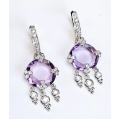 Beautiful 18K White Gold Amethyst Diamond Earings