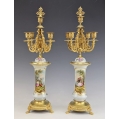Beautiful 19C French Pair Sevres Style Porcelain Gilt Bronze Candelabras