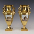 Beautiful Antique German Pair Porcelain Gilded Painted Vases with Swans