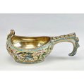 Exquisite Imperial Russian Silver-Gilt Cloisonné & Shaded Enamel Kovsh