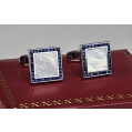 Fine 18K White Gold Sapphire Mother of Pearl Cufflinks