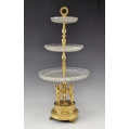 Fine 19C French Gilt Bronze Cut Glass Figural Serving Tazza Centerpiece