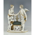 Fine 19C German Dresden Porcelain Group Figurine Cupid & Psyche