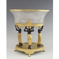 Fine 19C Gilt Patinated Bronze Crystal Egyptian Revival Centerpiece
