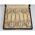 Fine 19C Russian Gilt Silver Cloisonne Enamel Spoons Set Box
