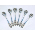 Fine 19C Russian Gilt Silver Cloisonne Enamel Spoons Set