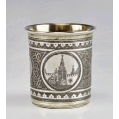 Fine Antique 19C Russian Silver Gilt Niello Beaker Cup