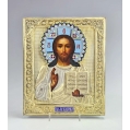 Fine Antique Russian Gilt Silver Enamel Icon Christ Pantocrator