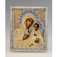 Fine Antique Russian Kazan Mother of God Icon Silver Gilt Cloisonné Enamel Oklad