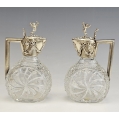 Gorgeous Pair 19C German Sterling Silver Crystal Claret Jugs