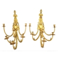 Huge Antique 19C French Pair Gilt Bronze Wall Sconces