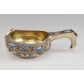 Imperial Russian Silver-Gilt Shaded Enamel Presentation Kovsh in Box