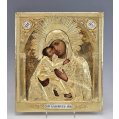 Russian Silver-Gilt Oklad Icon of the Vladimir Mother of God by Sazikov, Moscow, 1833