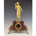 Large 19C French Gilt Bronze Rouge Marble Clock Statue