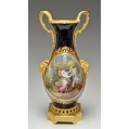 Large 19C French Sevres Porcelain Cobalt Gilt Bronze Vase