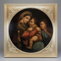 Large Antique 19th Century Oil Painting After Raphael Madonna della Seggiola