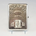 Large Antique Russian Silver Enamel Cigarette Case Queen of Spade