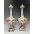 Large Antique Vintage Pair Royal Vienna Style Porcelain Vases Hand Painted