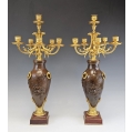 Large Fine 19C French Gilt Patinated Bronze Pair Candelabras Vases