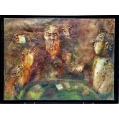 Large Oil Painting Lucien Dulfan ( Russian/American 1942 ) Cardsharper Game