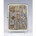 Lrg Antique Russian Silver Gold Cigarette Case with Souvenirs