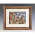 Original David Burliuk Russian/American ( 1882-1967 )Watercolor Fisherman 1938
