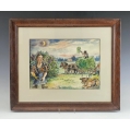 Original David Burliuk Russian/American ( 1882-1967 )Watercolor Painting