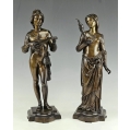 Pair 19C French Bronze Sculptures Edouard H.Delesalle ( 1823 - 1851 ) W WWP,inc
