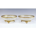 Pair Antique French Gilt Bronze Crystal Serving Bowls