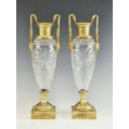Pair of Antique 19C French Cut Crystal and Gilt Bronze Empire Vases