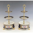 Pair of Old Paris Porcelain Dessert Étagères Cobalt Blue & Gilt Bronze 19C