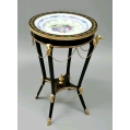 Rare 19C French Napoleon III Ebonized Marquetry, Porcelain Gilt Bronze Guéridon