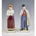 Rare 19C Russian Pair Porcelain Popov Manufactory Figurines Ukrainian Peasants
