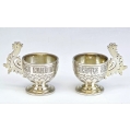 Rare 19C Russian Silver Pair Cups Pan Slavic