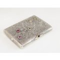 Rare Imperial Russian “Samorodok” Silver & Gold Mounted Cigarette Case with Gemstones